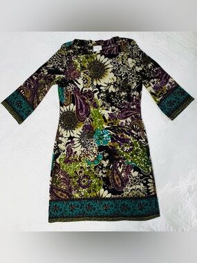 Beige by ECI Boho Floral Shift Dress - Black Green Teal Purple Sz 8